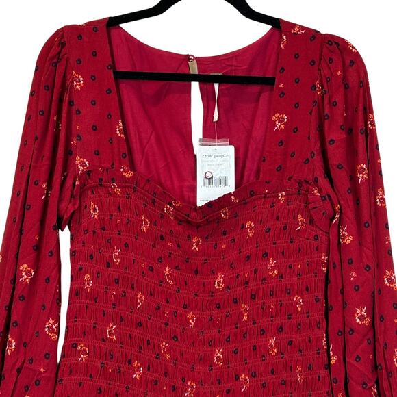 Free People Smock It Too Me Floral Dress Ruby Combo OB885578 Women's Small NWT - Picture 10 of 12